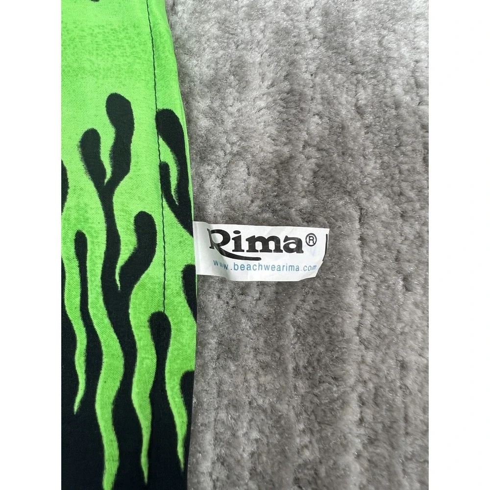 Rima Kaftan Cover Up Women OS Green Black Sunburst Flame Graphic Side Tie Poncho